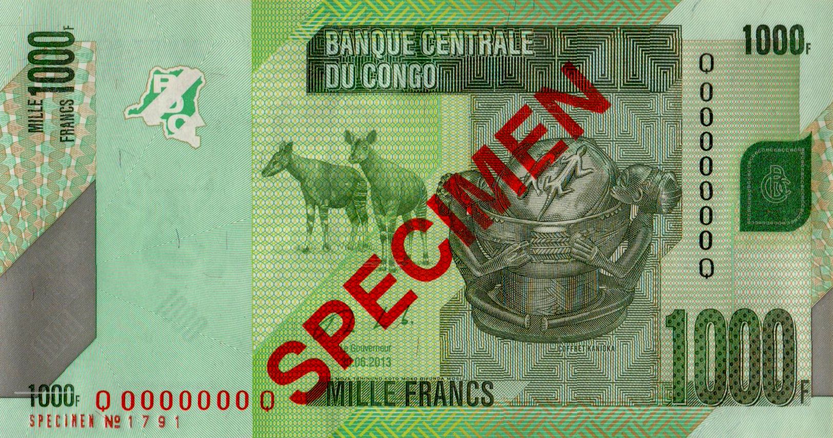 Congo 1000 2013 UNC P-101/BS [SPECIMEN]